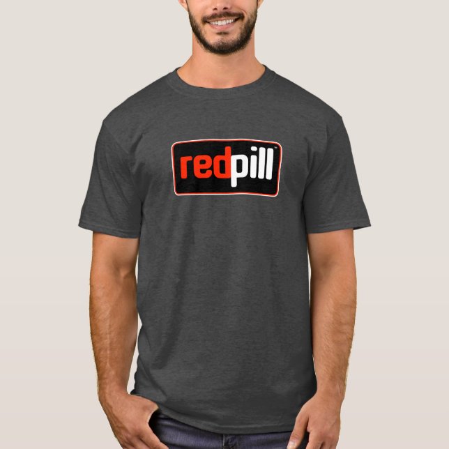 Texto vermelho Pill™ Logotipo preto T-Shirt (Frente)