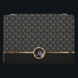 Textura negra elegante e padrão Dourado - Monogram<br><div class="desc">capa de ipad pronta para personalização. ⭐ Este produto é 100% personalizável. *****Clique no BOTÃO PERSONALIZAR para adicionar, excluir, mover, redimensionar, mudar ao redor, girar, etc... qualquer dos gráficos ou texto ou use as caixas de preenchimento. ⭐ 99% dos meus designs na minha loja são feitos em camadas. Isso facilita...</div>