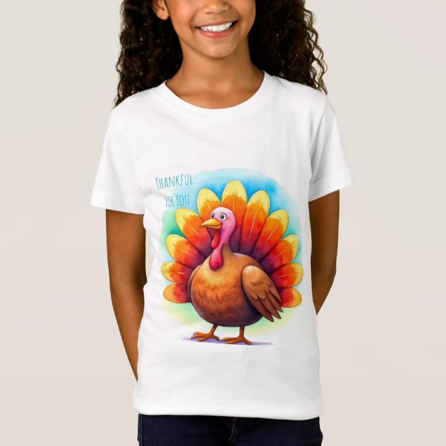 Thanksgiving, Cute Turkey,Thankful for You T-Shirt (Frente)