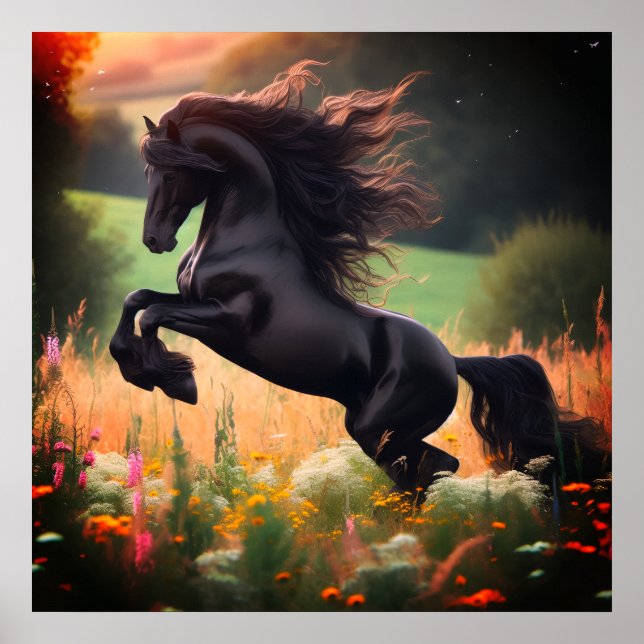 The Bucking Black Stallion Poster on 24x24 Poster (Frente)