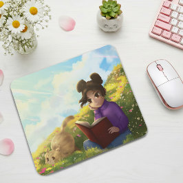 The Reading Girl and The Bored Cat Mouse Pad