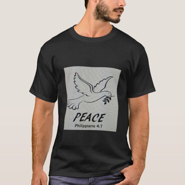 The T-Shirt features our logo dove and scripture. (Frente)