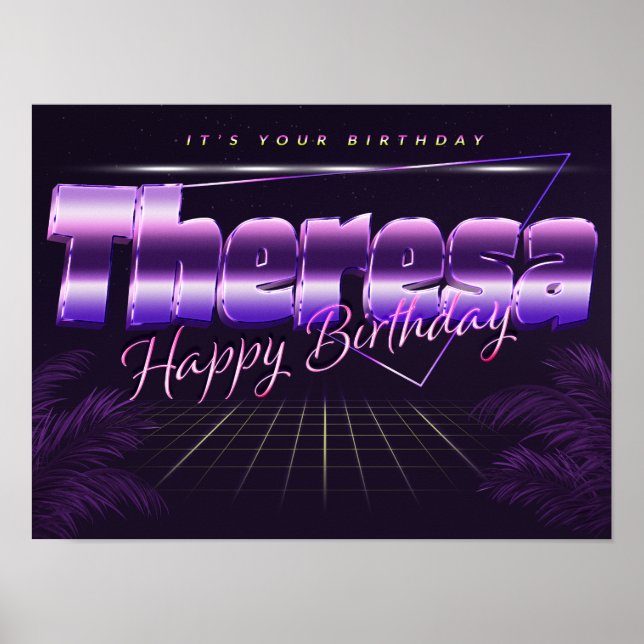 Theresa Name Vorname lila retro Poster Geburtstag (Frente)