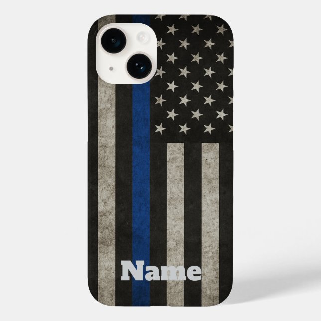 Thin Blue Line Distressed American Flag Phone Case (Verso)