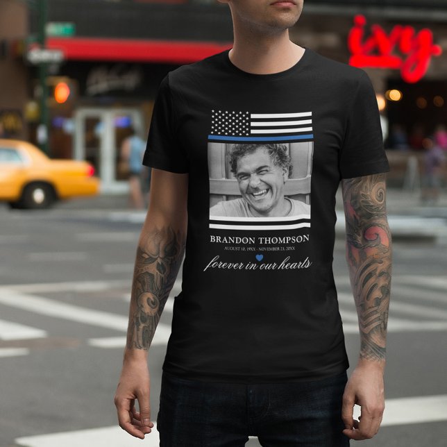 Thin Blue Line Memorial Foto T-Shirt (Criador carregado)