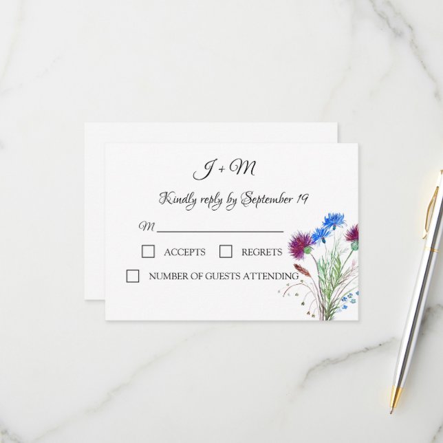 Thistle Floral Scottish Watercolor Weding RSVP (Frente/Verso In Situ)