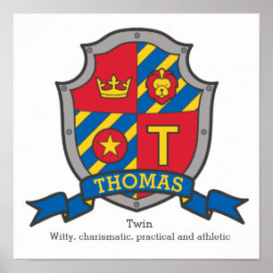 Thomas boys name significa heraldry shield poster