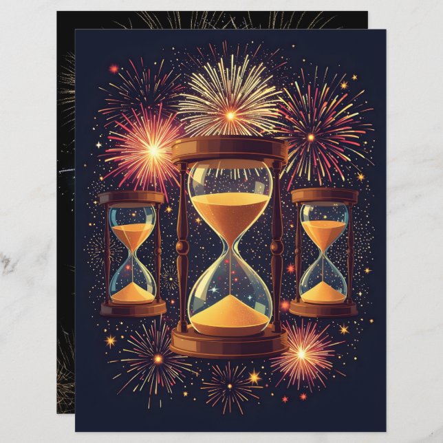 Three Hourglasses New Year's Scrapbook Paper (Frente/Verso)