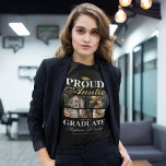 Tia Orgulhosa do T-Shirt Formando<br><div class="desc">Camiseta preta e dourada da cerimônia de graduação com um quadro de formandos,  5 fotos da sua sobrinha ou sobrinho,  o ditado "tia orgulhosa do formando",  seu nome,  local de estudo e ano de aula.</div>