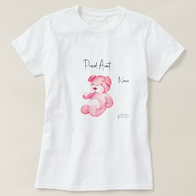 Tia Orgulhosa Tia Rosa Rosa Teddy Bear T-shirt Chá (Frente do Design)