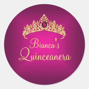 Tiara de Gema Dourada e Rosa Adesivo Quinceanera