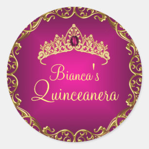 Tiara de Gema Dourada e Rosa Adesivo Quinceanera