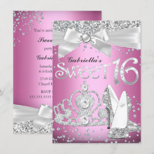 Tiaro e Saltos Brilhantes Convite Sweet 16 Rosa