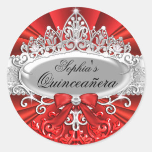 Tiaro Vermelho & Damasco Adesivo de Quinceanera
