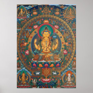 Tibetan Thangka Arte de Impressão Budista Avalok