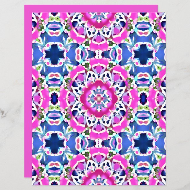 Tie Dye Mandala Padrão Denim Azul e Rosa (Frente/Verso)