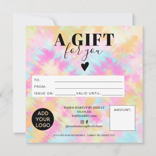 Tie dye pastel boho quadrado certificate logo (Frente)