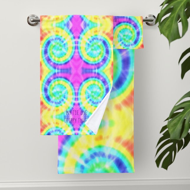 Tie Dye Trippy Hippie Psychedelic Bath Toalha (A trippy hippie tie dye pattern bath towel set just for you. Add your name!)