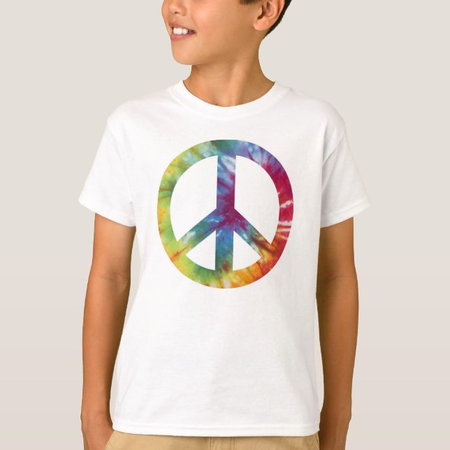 Tie Dyed Peace Sign Kid's Long Sleeve Camiseta (Frente)