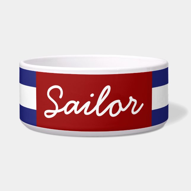 Tigela A listra azul e branca náutica clássica (Frente)