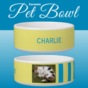 Tigela Adicionar foto e nome azul e amarelo