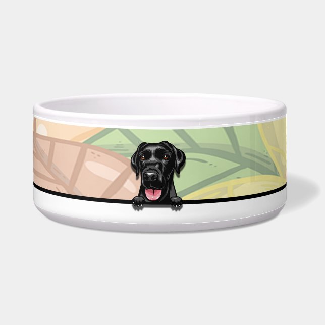 Tigela adorável labrador preto espiando, comida ou bebida (Frente)