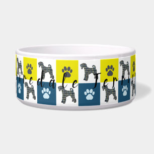 Tigela Airedale Terrier Cachorro e pata Amarelo e azul