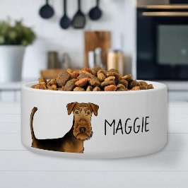 Tigela Airedale Terrier Dog Close Com Nome Pet Personaliz
