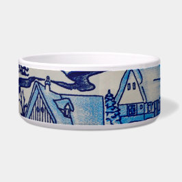 Tigela Aldeia de Natal Azul Vintage