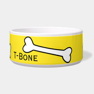 Tigela Amarelo com Ossos de Cartoon Pet Bowl Personalizad