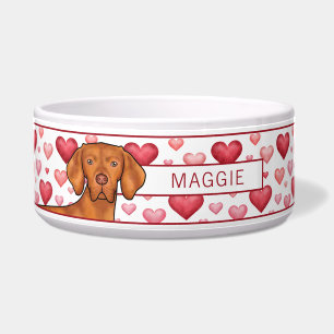 Tigela Amor de cachorro Vizsla com corações vermelhos e r