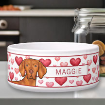 Amor de cachorro Vizsla com corações vermelhos e r