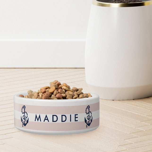 Tigela Âncora de faixa náutica rosa personalizada (Criador carregado)