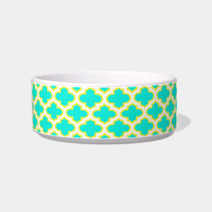 Tigela Aqua brilhante, amarelo, teste padrão branco #3 d