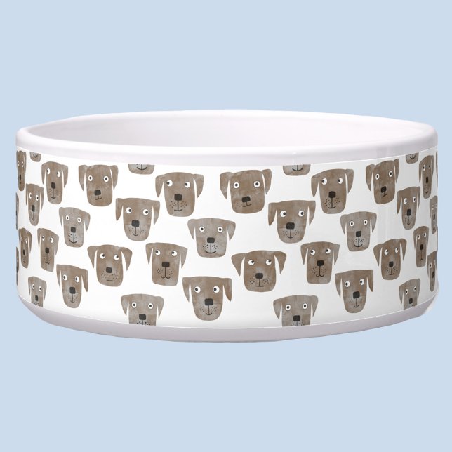 Tigela Aquarela de Cachorro Labrador Retriever Chocolate  (Fun watercolor dog faces pet bowl)