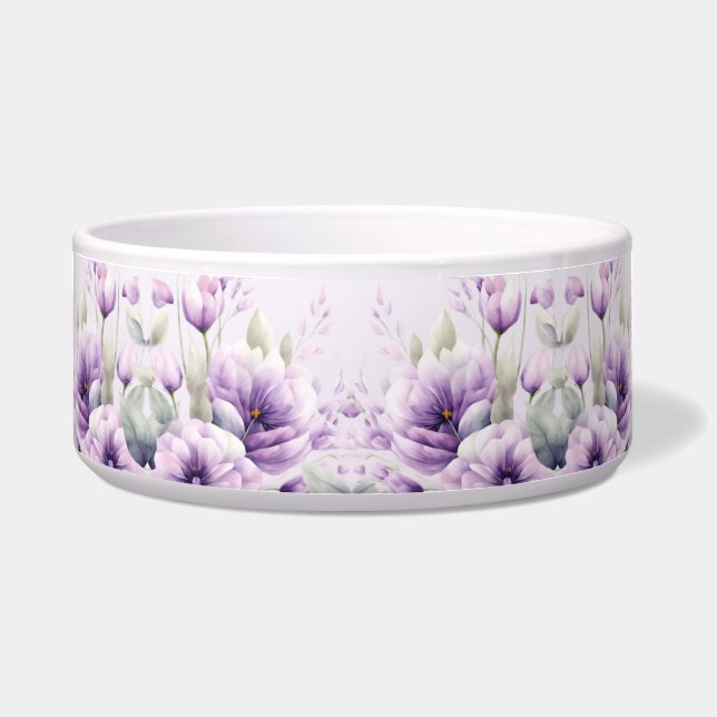 Tigela Aquarela Púrpura Cerâmica Floral Pet Bowl (Frente)