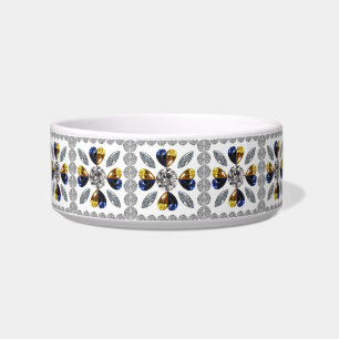 Tigela Arte Diamante Única, Azul Amarelo no Coração
