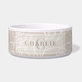 Tigela Arte Linear Floral Bege, Cachorro Gato Pet Persona