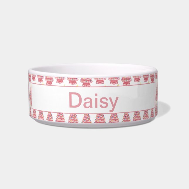 Tigela Árvores Xmas Cerâmicas, Cor-de-rosa, personalizada (Frente)