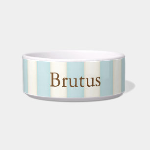 Tigela Azul-bebê e riscas de creme personalizadas Gato o