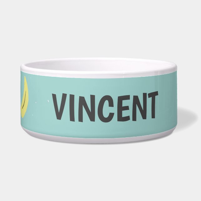 Tigela Azul de desenho de banana amarela personalizado (Frente)