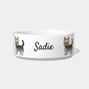 Tigela Azul E Dourado Yorkshire Terrier Cartoon Dog & Nam