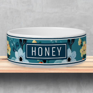 Tigela Azul-esbranquiçado Nome Floral Modelo Pet Bowl
