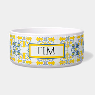 Tigela azulejos portugueses bonito em blu e amarelo