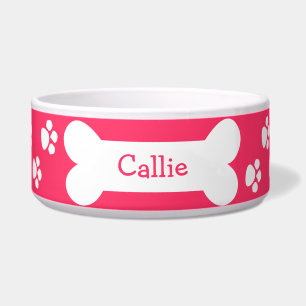Tigela Bacia cor-de-rosa do cão com patas e osso