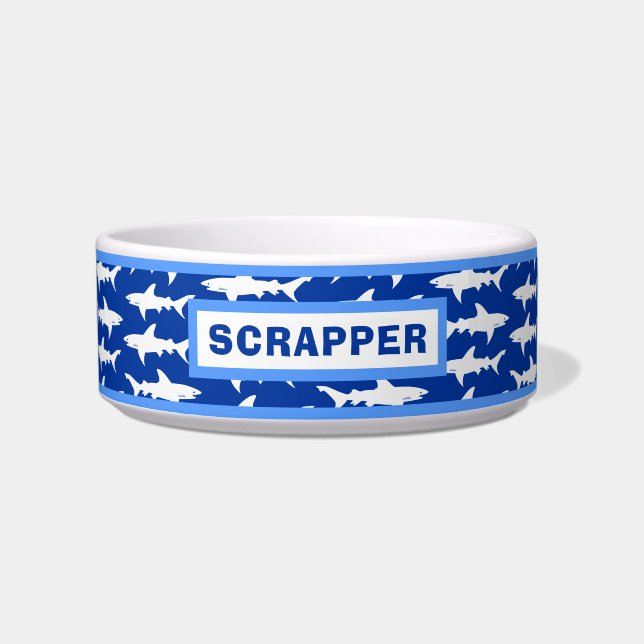 Tigela Bacia engraçada da comida do tubarão para o cão ou (Frente)