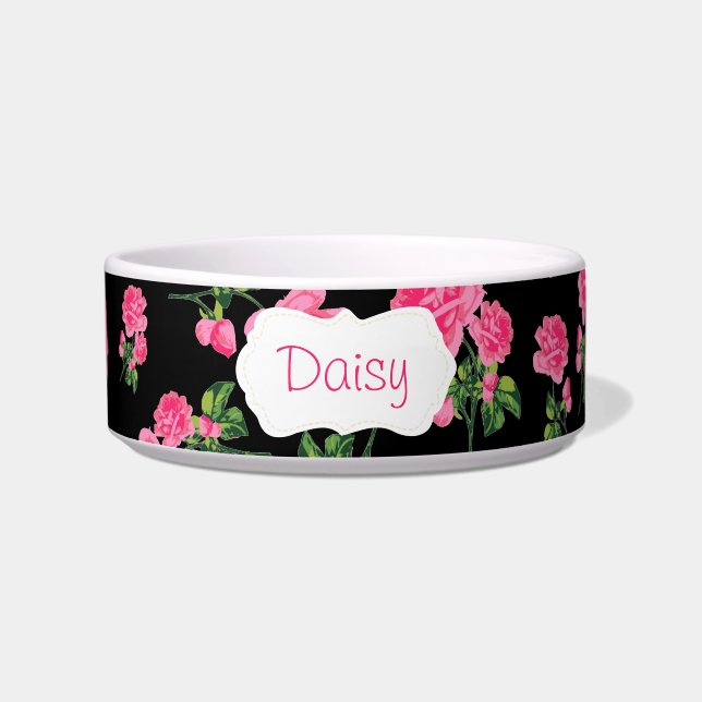 Tigela Bacia floral personalizada dos rosas cor-de-rosa - (Frente)