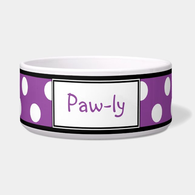 Tigela Bacia personalizada roxo do cão das bolinhas (Frente)
