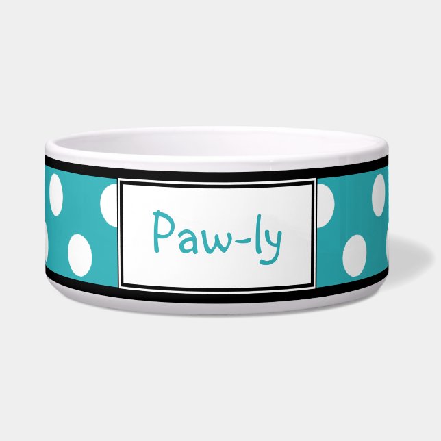Tigela Bacia personalizada turquesa do cão das bolinhas (Frente)