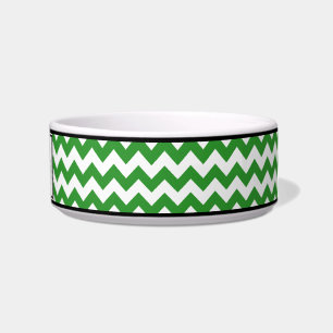 Tigela Bacia personalizada verde do gato de Chevron